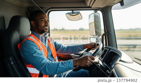 トラックを運転する男性ドライバーの姿　物流・運送・仕事イメージ 137794902