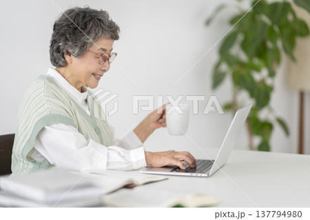 デスクワークをするシニア女性 137794980