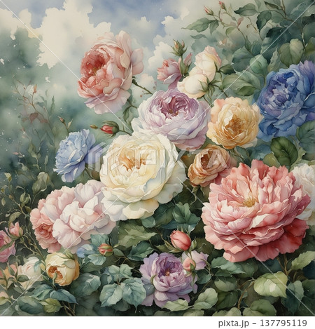 watercolor painting of leaf and flowers, seamless watercolor painting of leaf and flowers, seamless 137795119