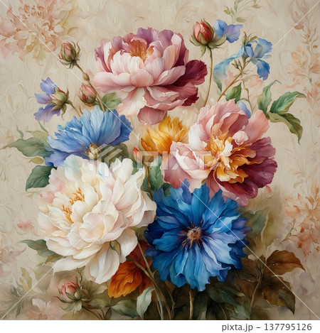 watercolor painting of leaf and flowers, seamless 137795126