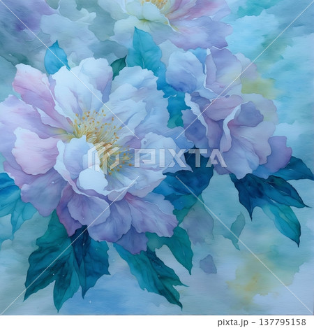 watercolor painting of leaf and flowers, seamless watercolor painting of leaf and flowers, seamless 137795158