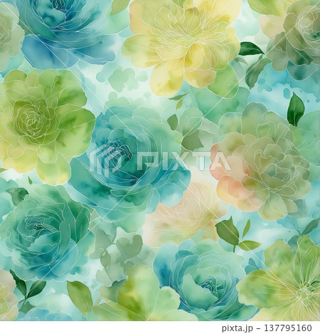 watercolor painting of leaf and flowers, seamless 137795160