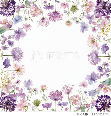 watercolor painting of leaf and flowers, seamless 137795166