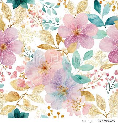 watercolor painting of leaf and flowers watercolor painting of leaf and flowers 137795325
