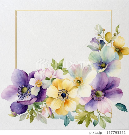 watercolor painting of leaf and flowers watercolor painting of leaf and flowers 137795331