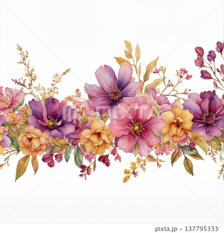 watercolor painting of leaf and flowers watercolor painting of leaf and flowers 137795333