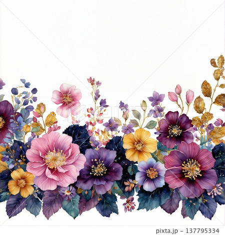 watercolor painting of leaf and flowers watercolor painting of leaf and flowers 137795334