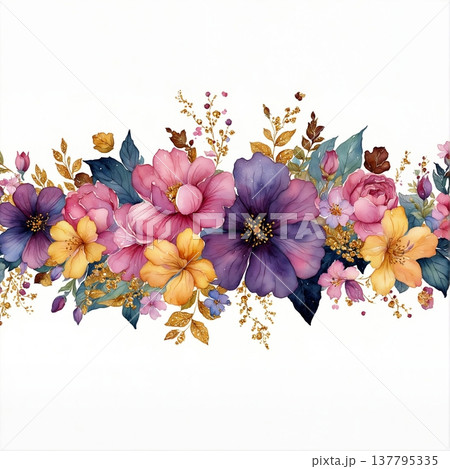 watercolor painting of leaf and flowers 137795335