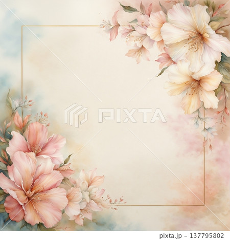 watercolor painting of leaf and flowers on wood 137795802