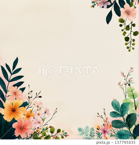 watercolor painting of leaf and flowers on wood watercolor painting of leaf and flowers on wood 137795835