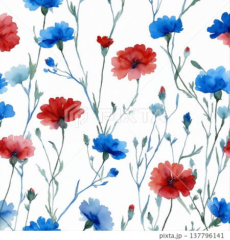 seamless pattern with flowers watercolor 137796141