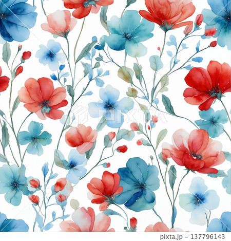 seamless pattern with flowers watercolor 137796143