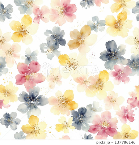 seamless pattern with flowers watercolor 137796146