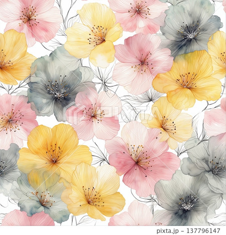 seamless pattern with flowers watercolor 137796147