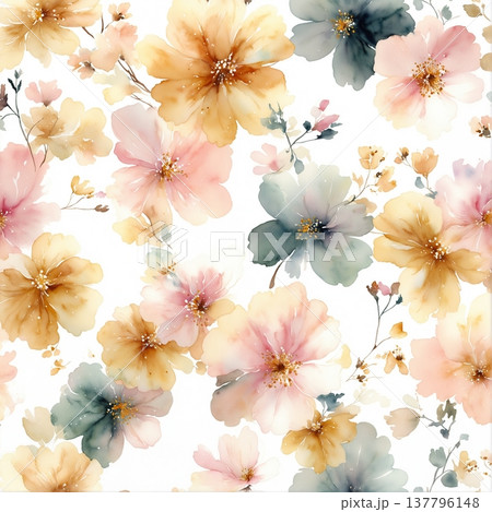 seamless pattern with flowers watercolor 137796148