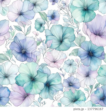 watercolor painting of leaf and flowers 137796167