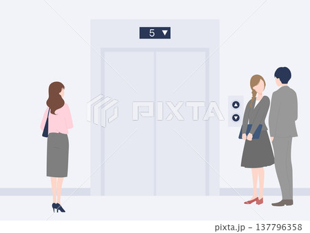 エレベーターを待つ会社員の男女 137796358