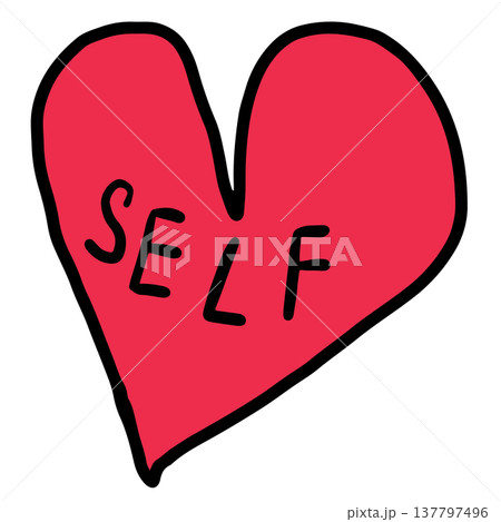 Hand drawn self love red heart for women empowerment, feminist, tattoo, fabric print, decorations, icon, Valentine's Day, social media, card, sign, symbol, fabric print, pin, girl power, text, message 137797496