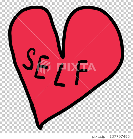 Hand drawn self love red heart for women empowerment, feminist, tattoo, fabric print, decorations, icon, Valentine's Day, social media, card, sign, symbol, fabric print, pin, girl power, text, message 137797496