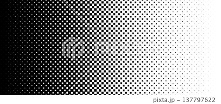 Square pixel halftone gradient texture. Fading checkered gradation wallpaper. Vector repeated raster effect overlay. Abstract vanishing comic pop art backdrop. Black and white squared dot background Square pixel halftone gradient texture. Fading checkered gradation wallpaper. Vector repeated raster effect overlay. Abstract vanishing comic pop art backdrop. Black and white squared dot background 137797622