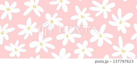 White pink flower seamless pattern background. Cute hand drawn floral repeated wallpaper. Romantic blossom motif for textile print, fabric swatch, dress ornament, wrapping paper. Vector White pink flower seamless pattern background. Cute hand drawn floral repeated wallpaper. Romantic blossom motif for textile print, fabric swatch, dress ornament, wrapping paper. Vector 137797623