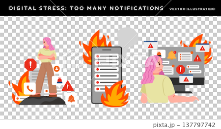 Digital stress and notification overload woman Digital stress and notification overload woman 137797742