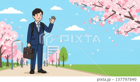 桜と新入社員のイラスト 桜と新入社員のイラスト 137797840