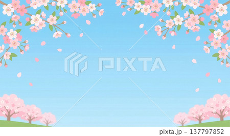 桜のある春の青空の風景のイラスト 桜のある春の青空の風景のイラスト 137797852