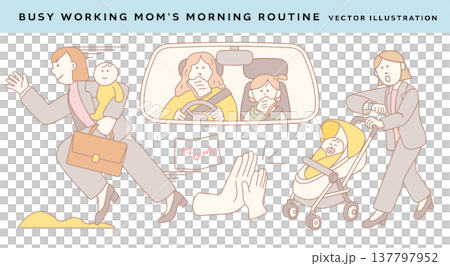 Busy working mom running with child 137797952