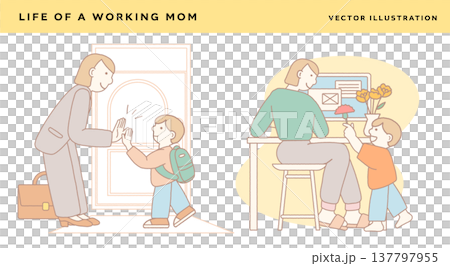 Working mom giving high five to child at door Working mom giving high five to child at door 137797955