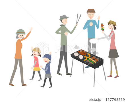 バーベキューをしている三世代家族 バーベキューをしている三世代家族 137798239