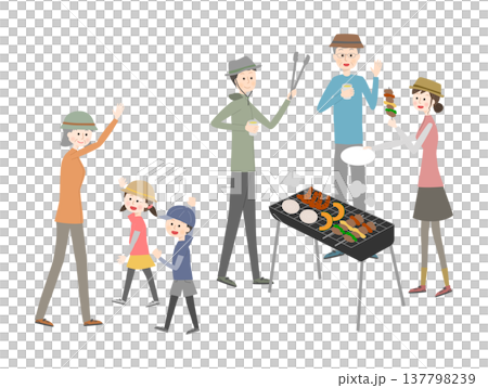 一家三代人正在燒烤 137798239