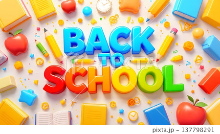 vibrant 3d illustration of back to school concept with books and pencils 137798291