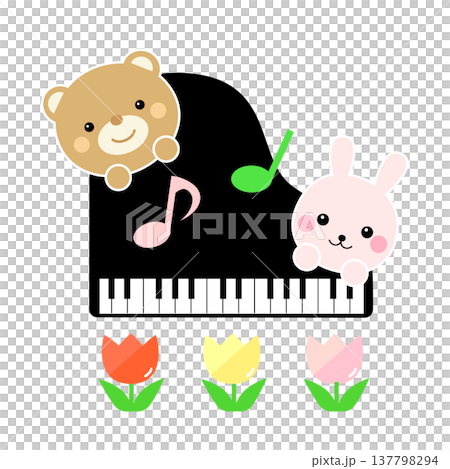 ピアノと可愛い動物のイラスト 137798294