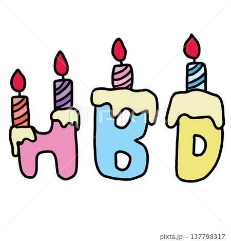 Hand drawn HBD letters with candles for happy birthday, cake decoration, sweet dessert, bakery, pastry, cafe, restaurant, menu, recipe, baking book, food, snack, card, party, department store, mart Hand drawn HBD letters with candles for happy birthday, cake decoration, sweet dessert, bakery, pastry, cafe, restaurant, menu, recipe, baking book, food, snack, card, party, department store, mart 137798317