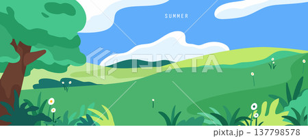 Summer Meadow and river landscape Summer Meadow and river landscape 137798578