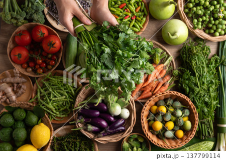 Organic Southeast Asian vegetables from local farmer market in Northern Thailand 137799114
