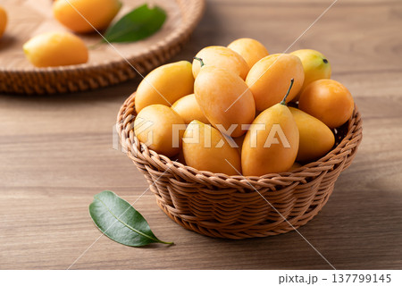 Fresh Marian plum (Mayongchid), Thai tropical fruit in summer season Fresh Marian plum (Mayongchid), Thai tropical fruit in summer season 137799145