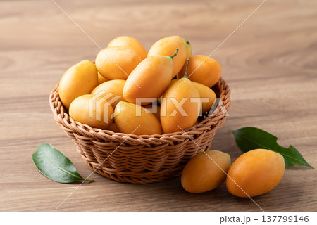Fresh Marian plum (Mayongchid), Thai tropical fruit in summer season Fresh Marian plum (Mayongchid), Thai tropical fruit in summer season 137799146