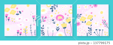 花柄背景イラスト｜ナチュラルでかわいいボタニカルベクター 137799175