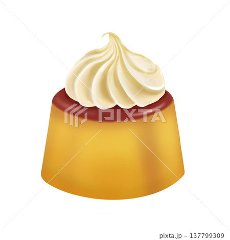 ホイップクリームがのったプリン 137799309
