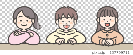 肘をついて笑顔の男の子と女の子 137799711