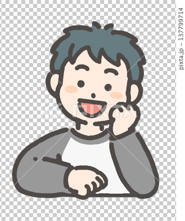 頬杖をつく笑顔の男の子 137799714