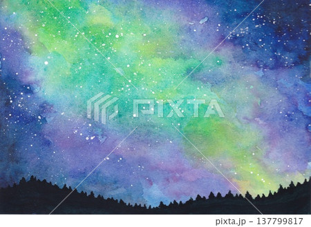 水彩で描いたオーロラ 水彩で描いたオーロラ 137799817