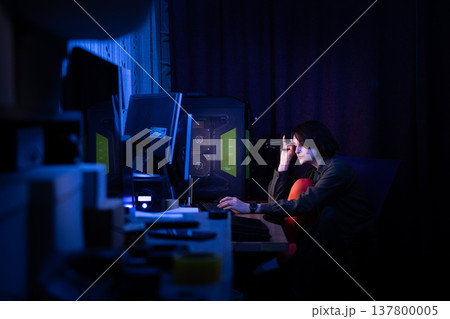 Tired woman rubbing eyes at her desk, depicting burnout and the struggle of creative writing deadlines. Tired woman rubbing eyes at her desk, depicting burnout and the struggle of creative writing deadlines. 137800005