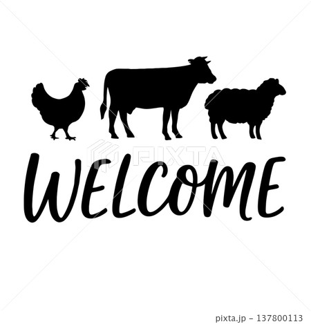 "Welcome" sign with farm animals 137800113