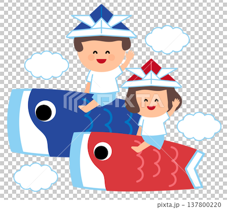 Illustration of children riding on carp streamers Illustration of children riding on carp streamers 137800220