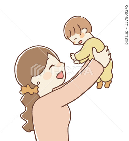 赤ちゃんを抱っこするママのイラスト 赤ちゃんを抱っこするママのイラスト 137800245