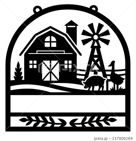Welcome Sign with Barn and Farm Animals 137800269