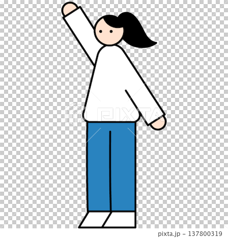 手を挙げる女性イラスト 手を挙げる女性イラスト 137800319